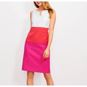 TALBOTS‎ TEXTURED COLORBLOCK SHEATH DRESS WHITE / ORANGE/ PINK